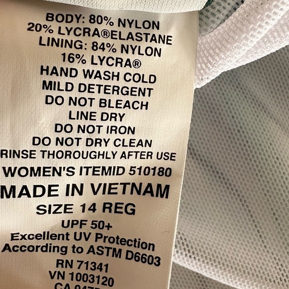 L.L. Bean Swimwear Patterned Tankini Top Size 14 Beach Glass Tropical Leaves - Picture 9 of 10